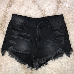 UNIF Distressed Denim Black Shorts Size: 28